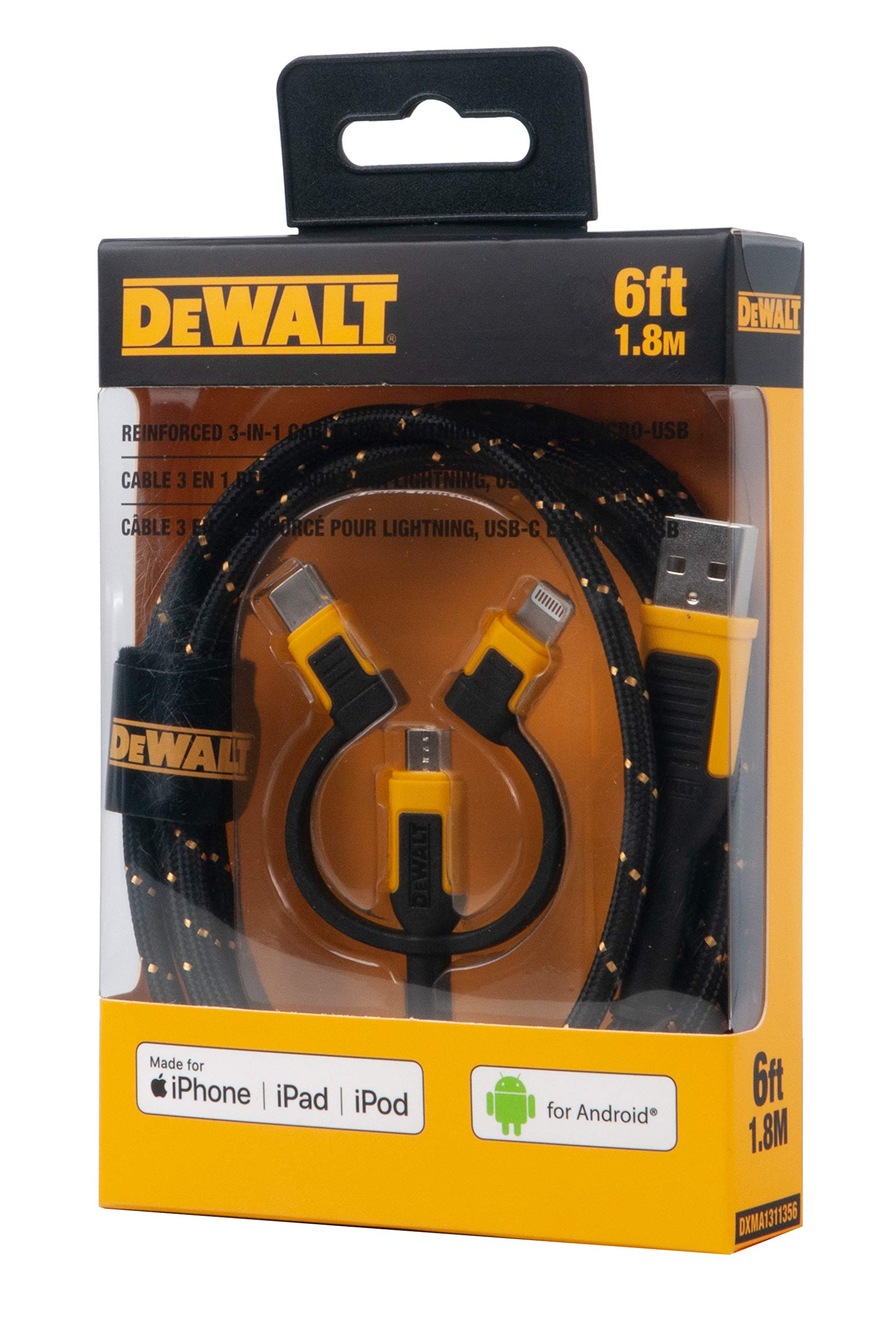 dewalt-heavy-duty-3-in-1-multi-charging-cord-6-ft-lightning-usb-c-micro-usb image 7