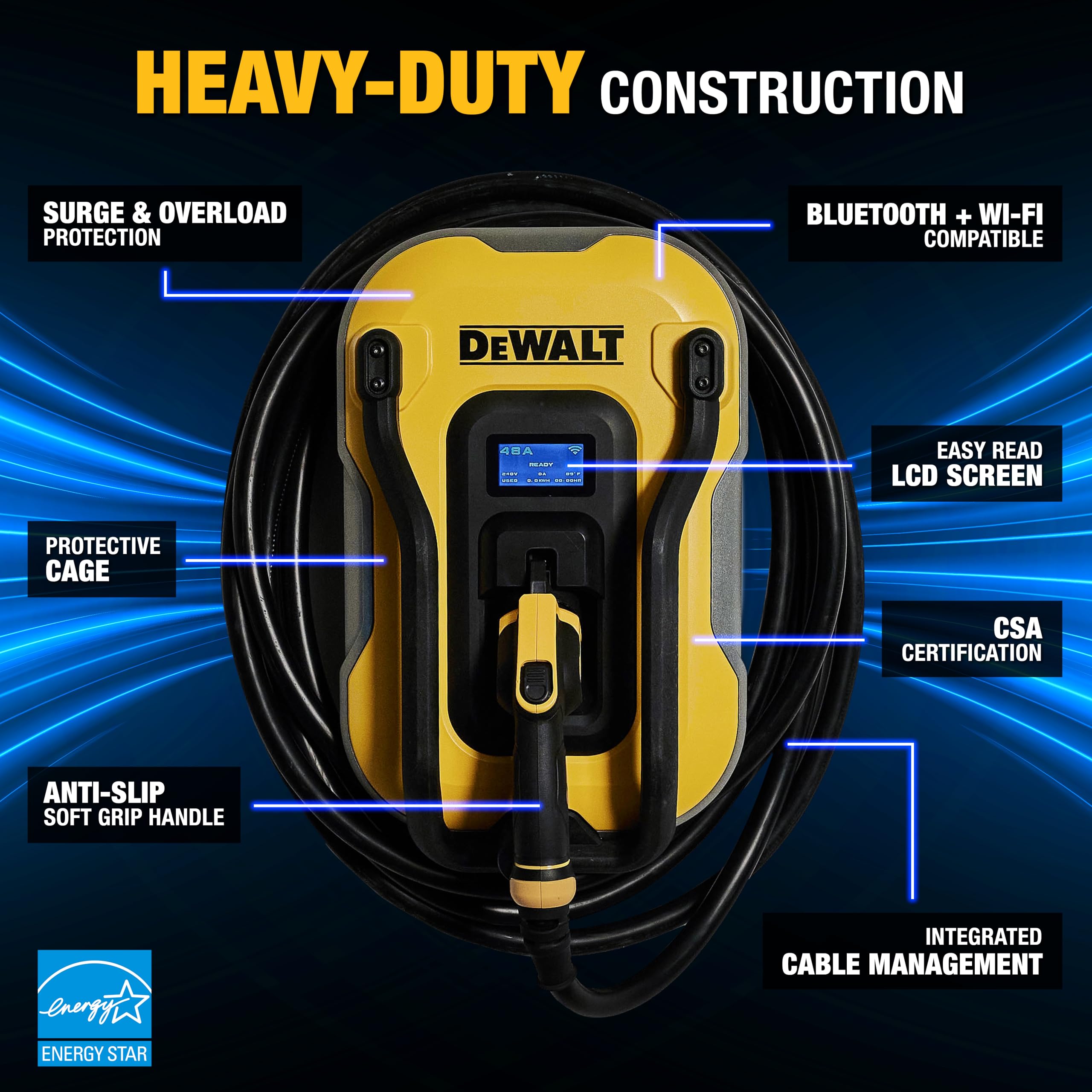 dewalt-level-2-ev-charger-48a-hardwired-wall-mount-charging-station-with-app-con image 2
