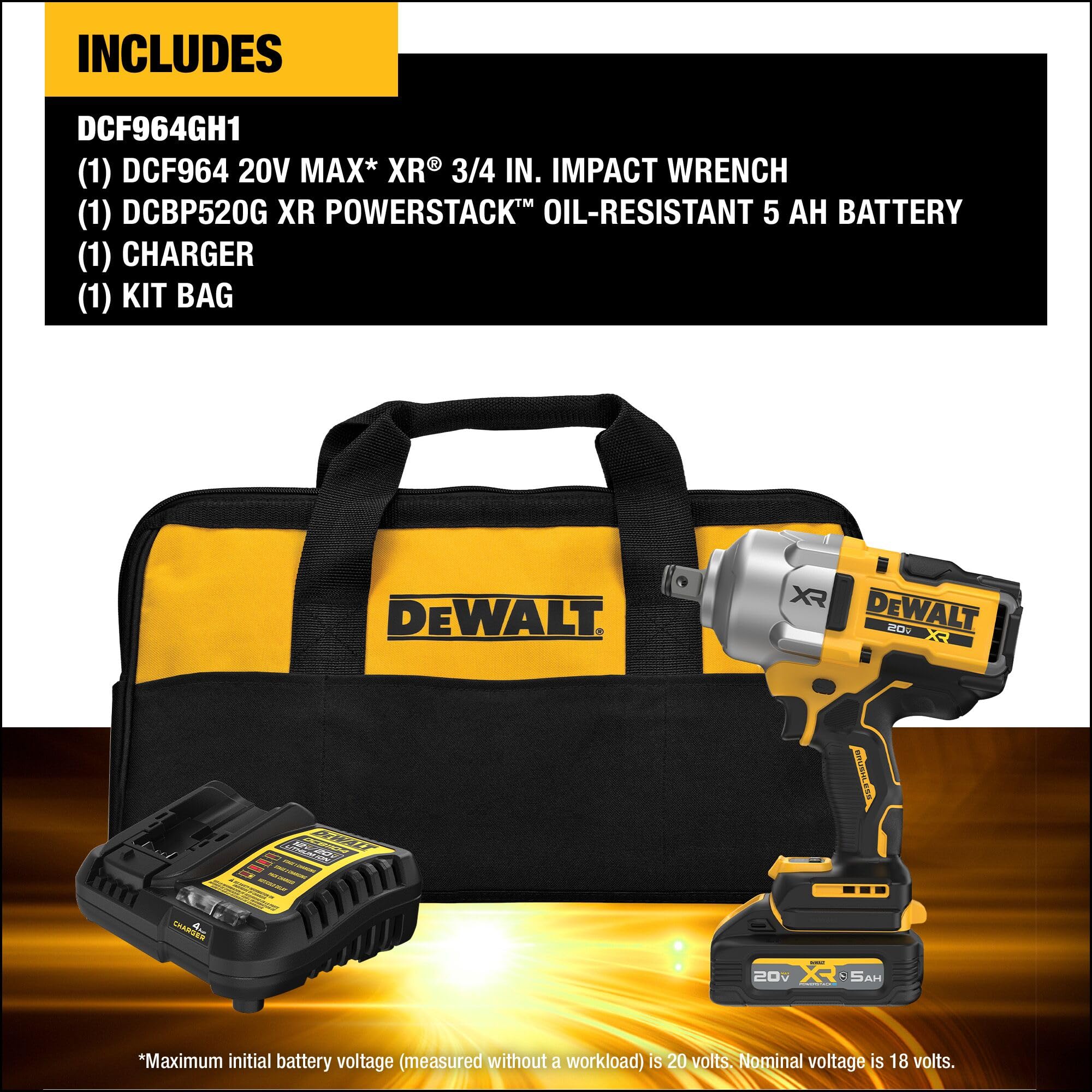 dewalt-20v-max-xr-3-4-inch-high-torque-impact-wrench-kit-dcf964gh1-with-powersta image 2