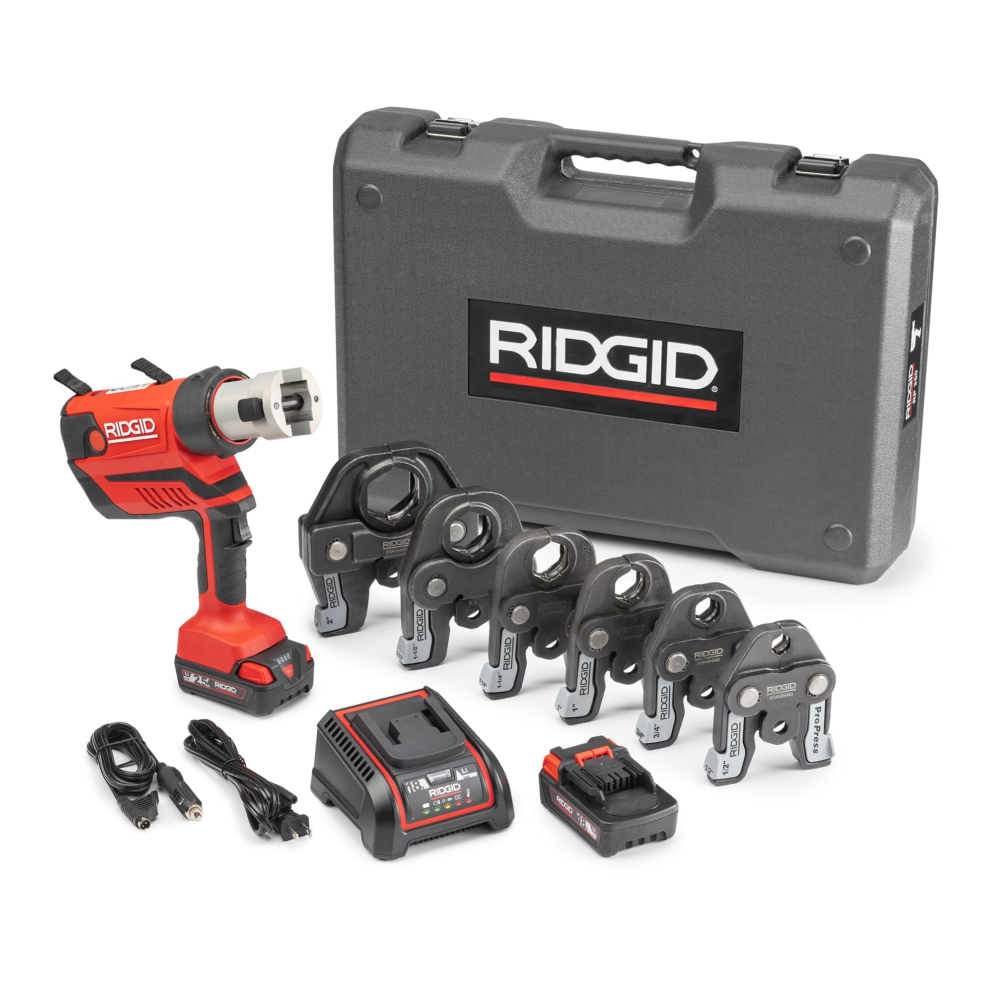 ridgid-67053-rp-350-propress-8-piece-pressing-tool-kit-18v-battery-charger-4-jaw image 1