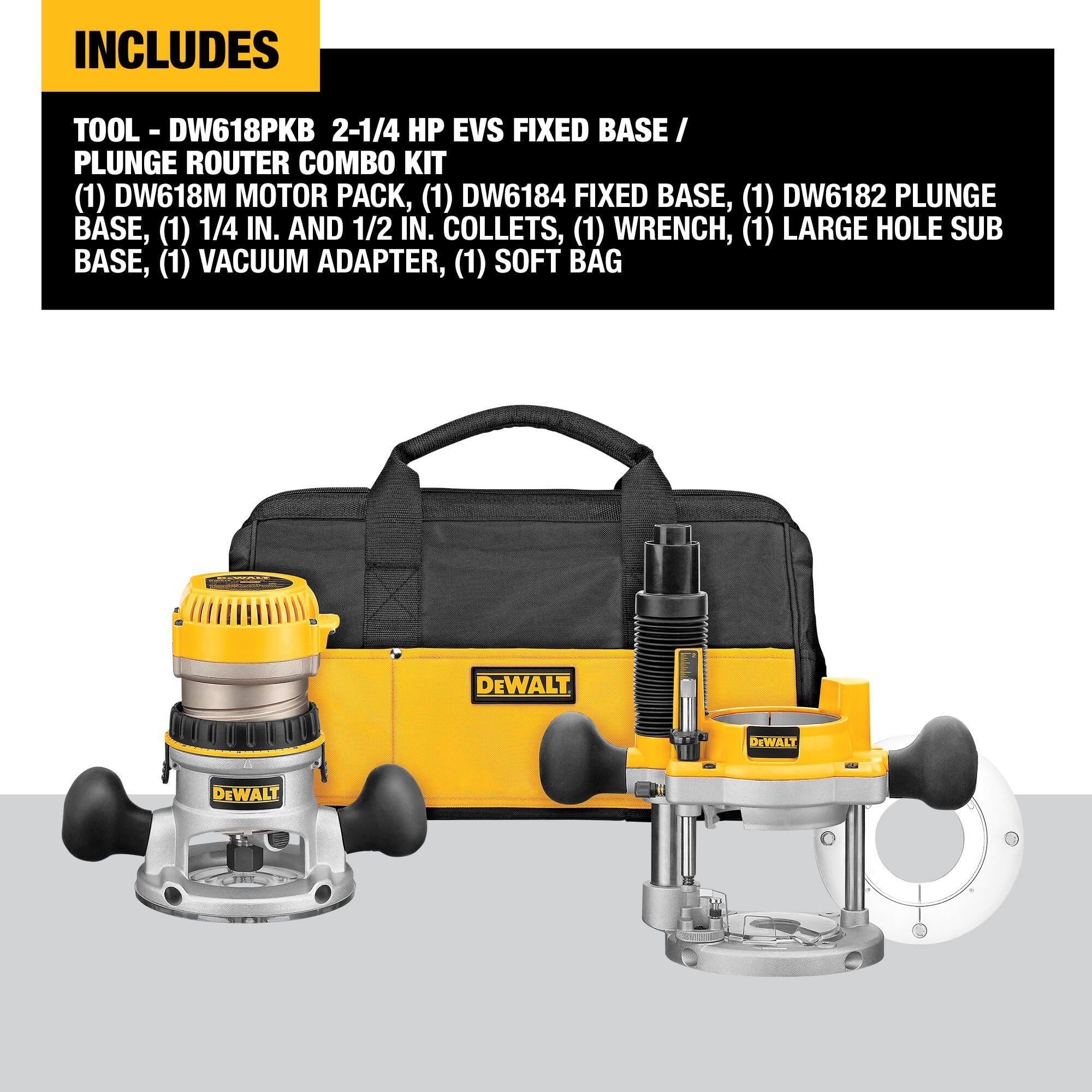 dewalt-dw618pkb-2-1-4-hp-fixed-plunge-base-router-combo-kit image 2