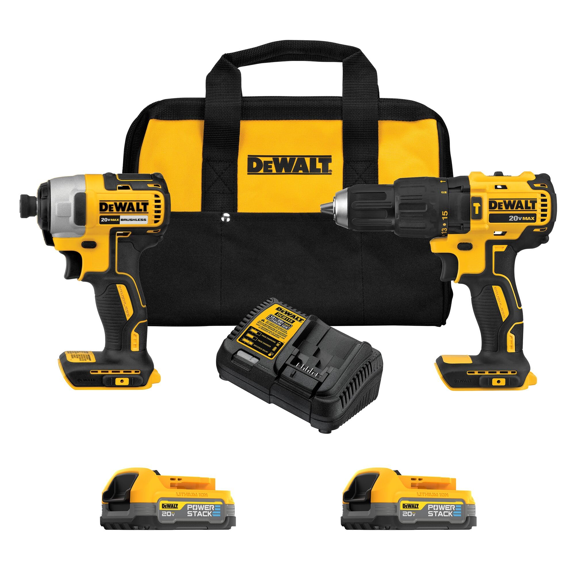 dewalt-20v-max-brushless-drill-and-impact-driver-kit-dck274e2-with-2-powerstack- image 1