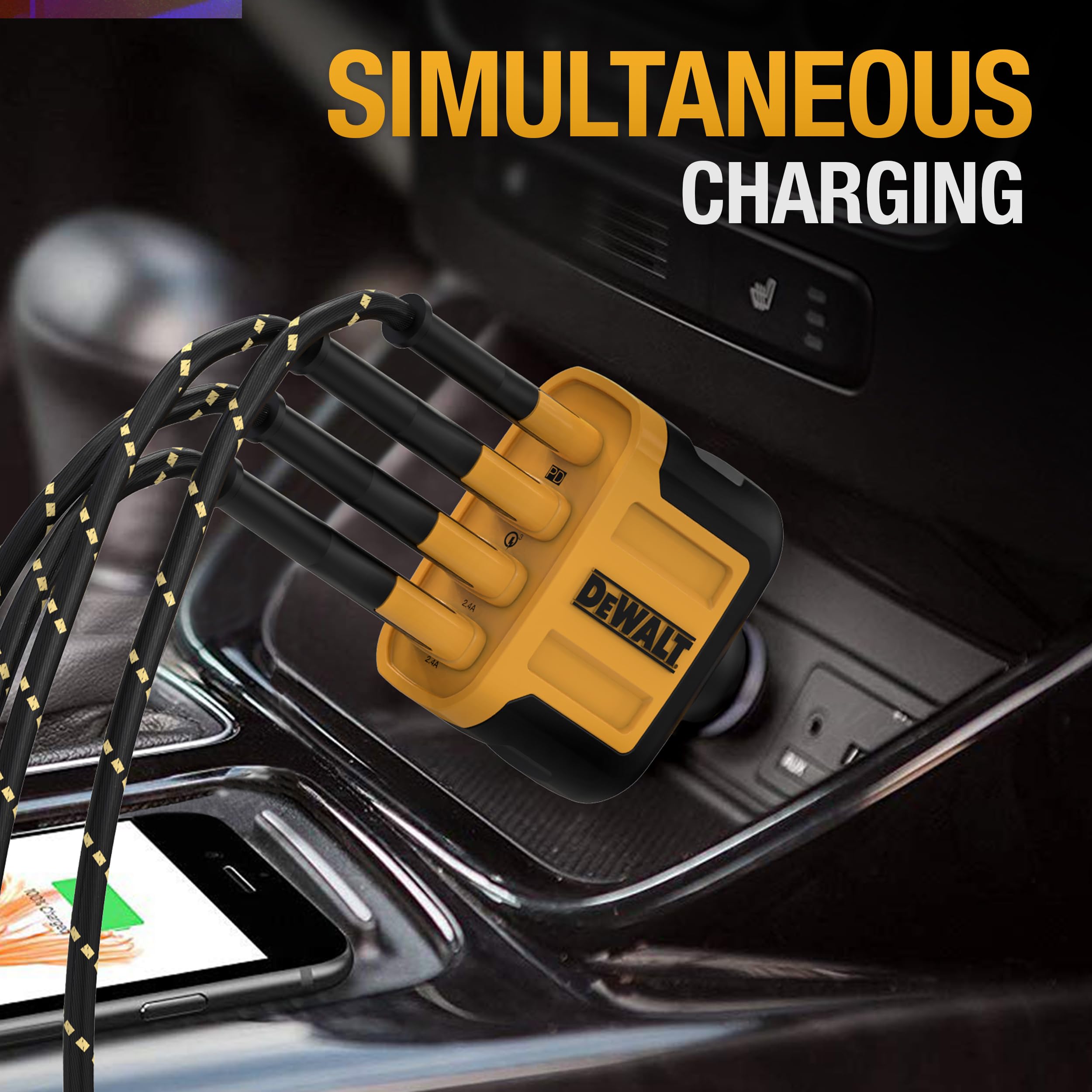 dewalt-heavy-duty-4-port-usb-c-car-charger-60w-fast-charging image 6