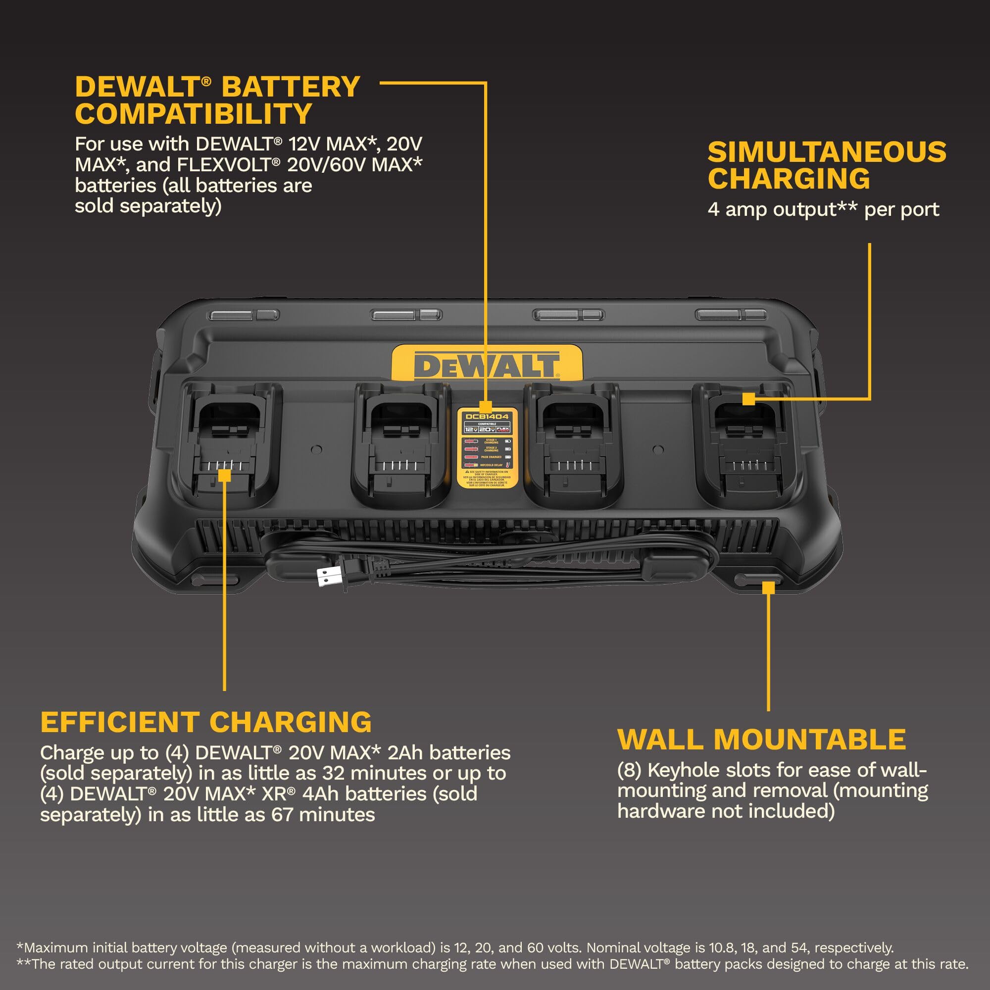 dewalt-dcb1404-4-amp-multiport-fast-charger-for-12v-max-20v-max-and-flexvolt-bat image 2