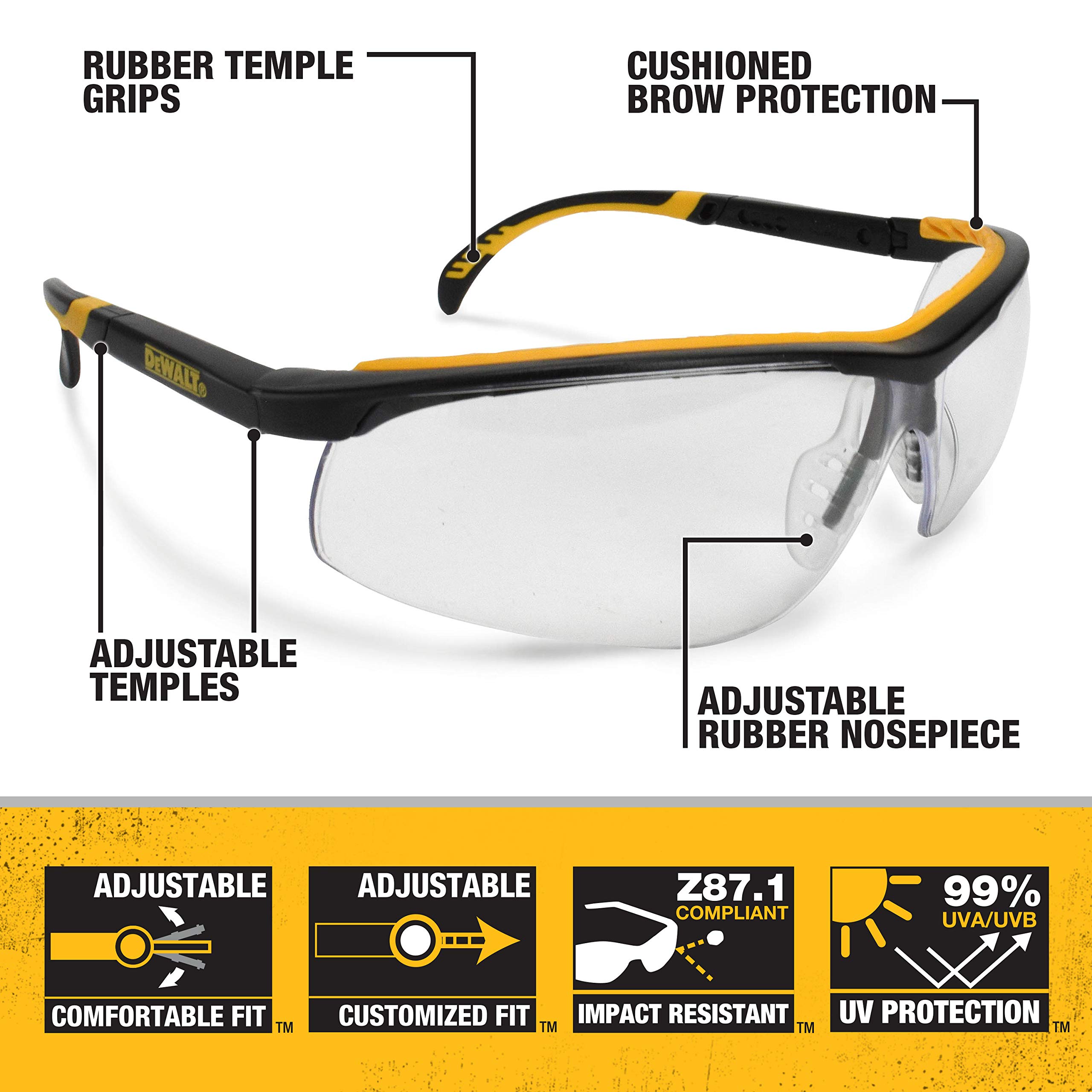 dewalt-dpg55-dual-comfort-safety-glasses-silver-mirror-adjustable-rubber-rimless image 2