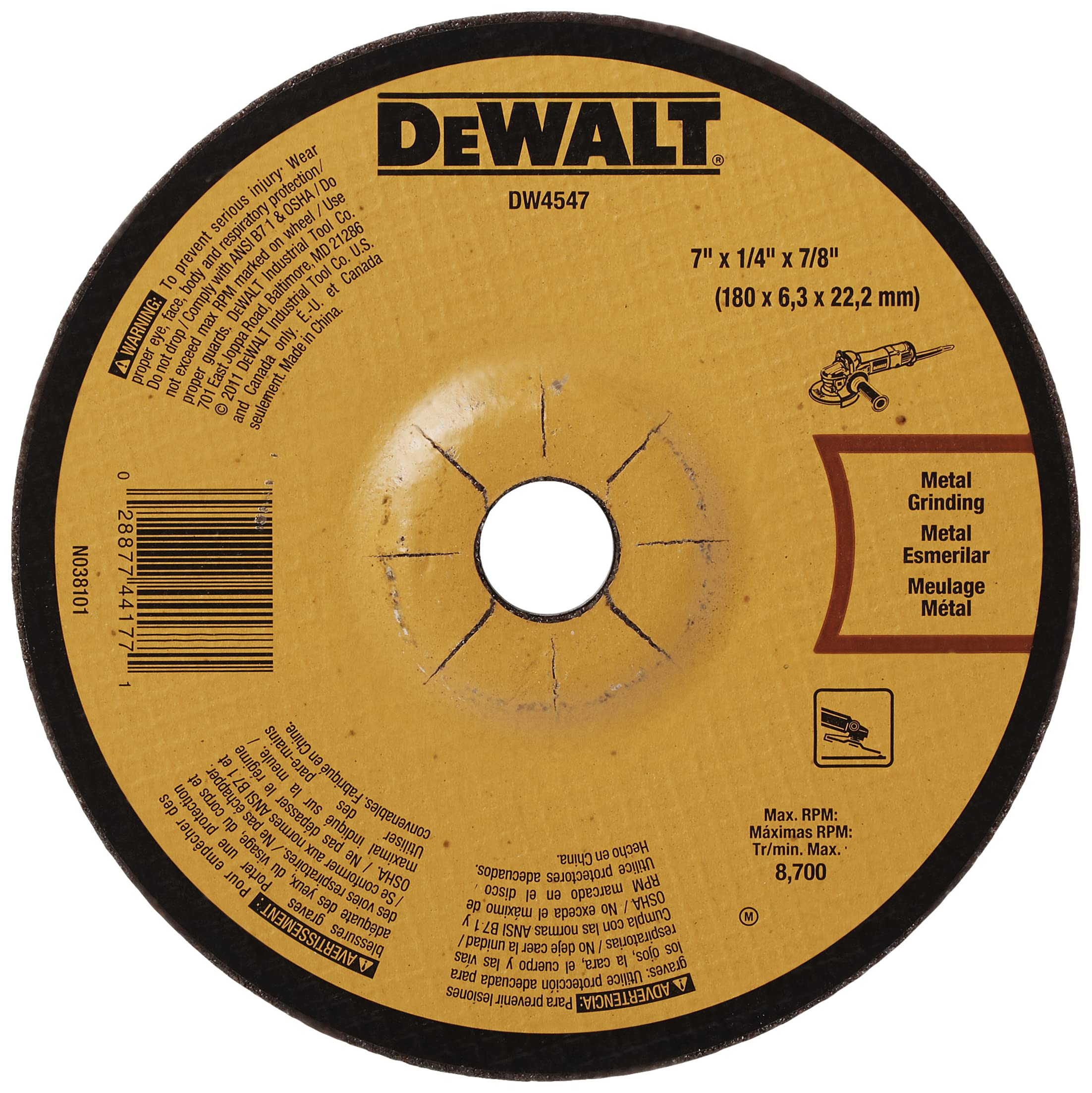 dewalt-dw4547-7-inch-fast-metal-grinding-wheel-1-4-x-7-8-inch image 1