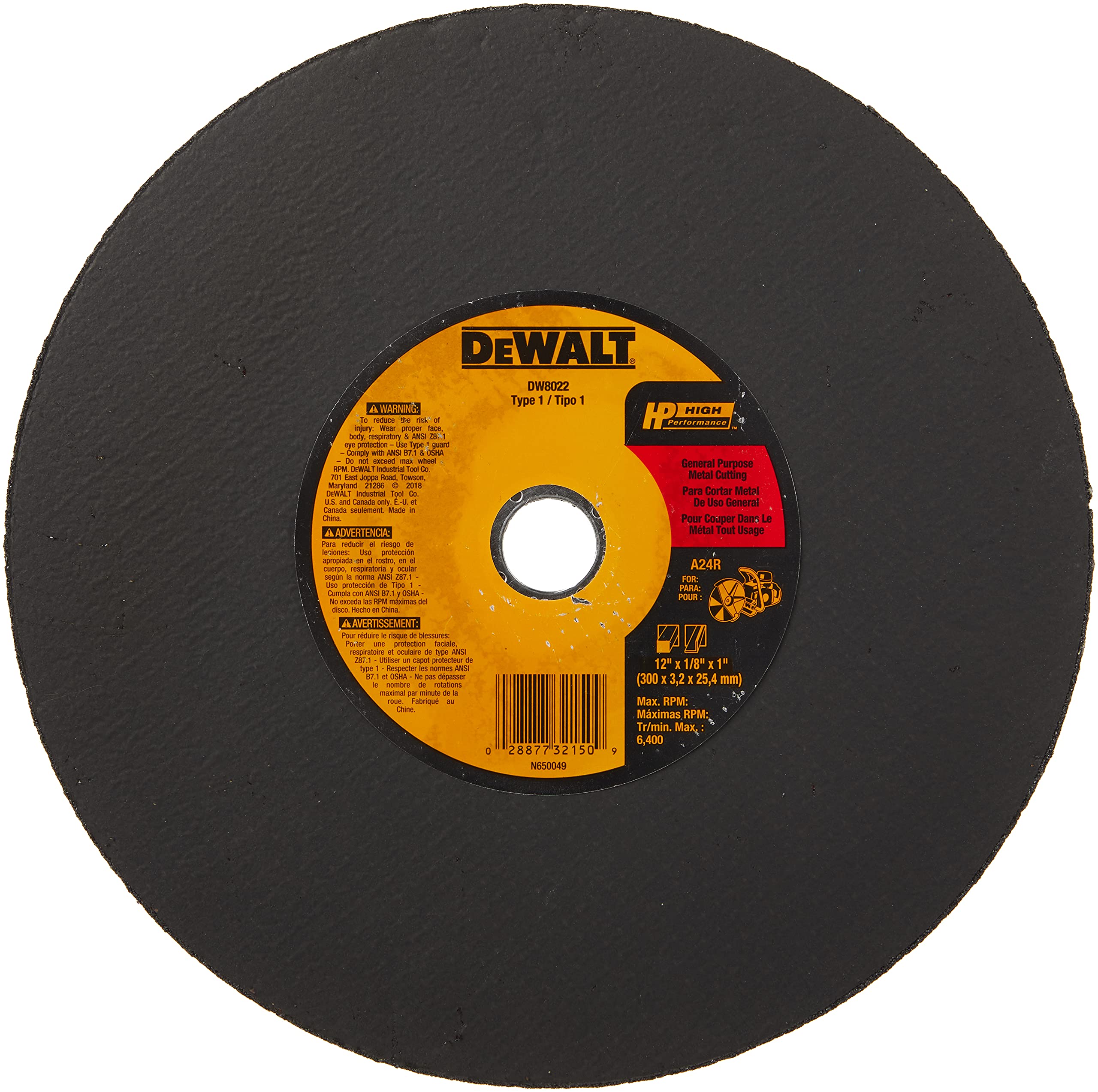 dewalt-dw8022-12-in-x-1-8-in-a24n-metal-cutting-wheel image 1