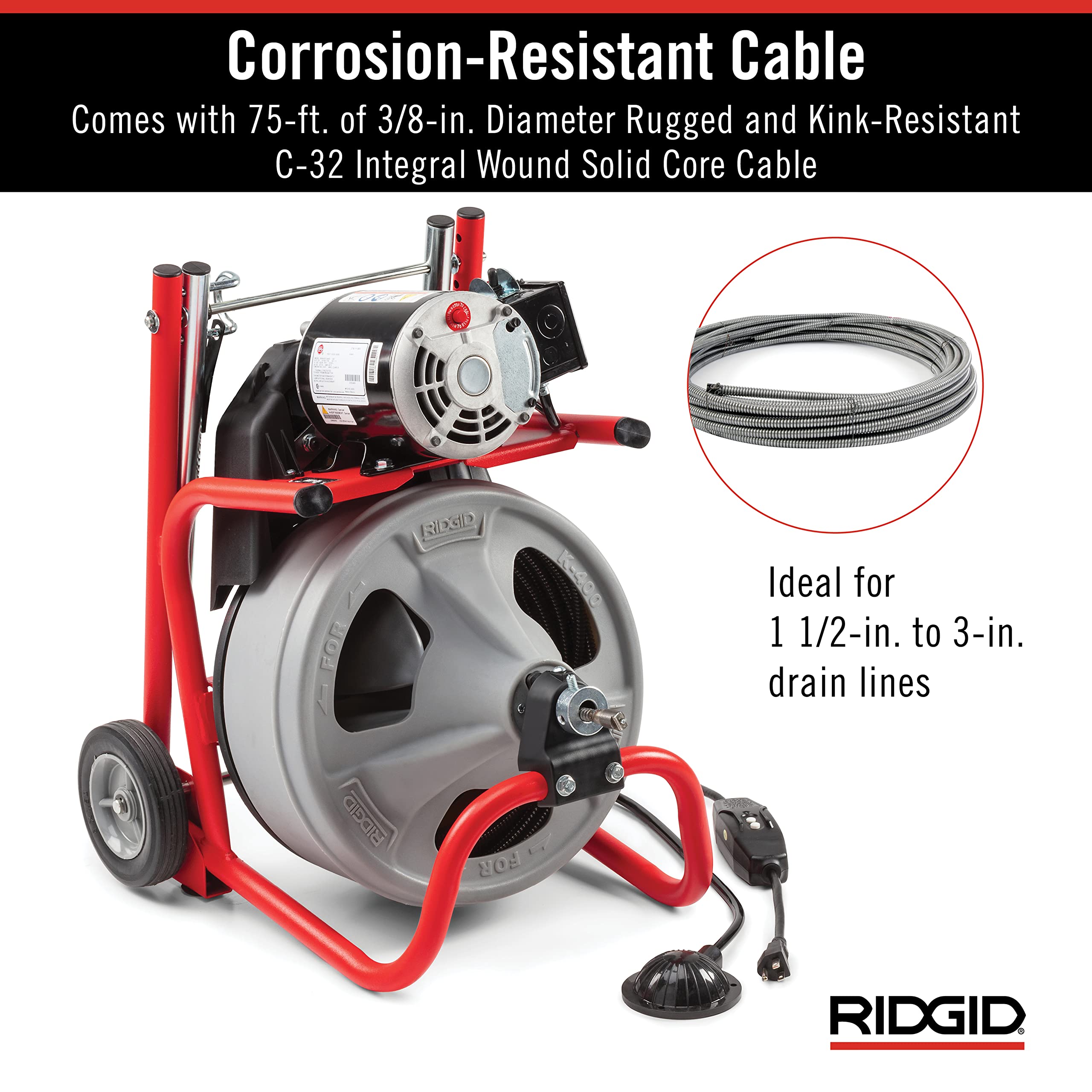 ridgid-k-400-120v-drain-cleaning-drum-machine-kit-with-c-32iw-3-8-in-x-75-ft-cab image 8