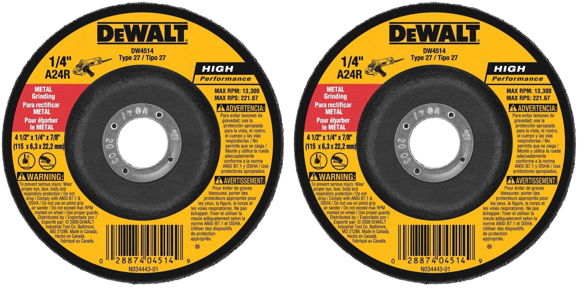 dewalt-dw4514-4-1-2-in-x-1-4-in-aluminum-oxide-grinding-wheel-7-8-in-arbor image 2