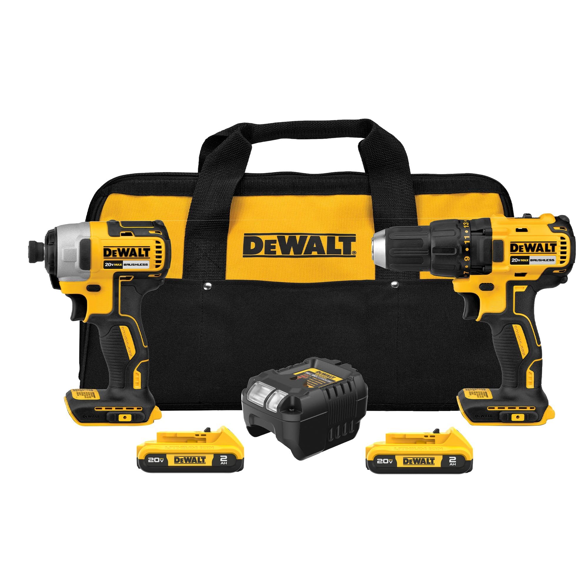 dewalt-20v-max-dck277d2-brushless-cordless-drill-and-impact-driver-combo-kit image 1