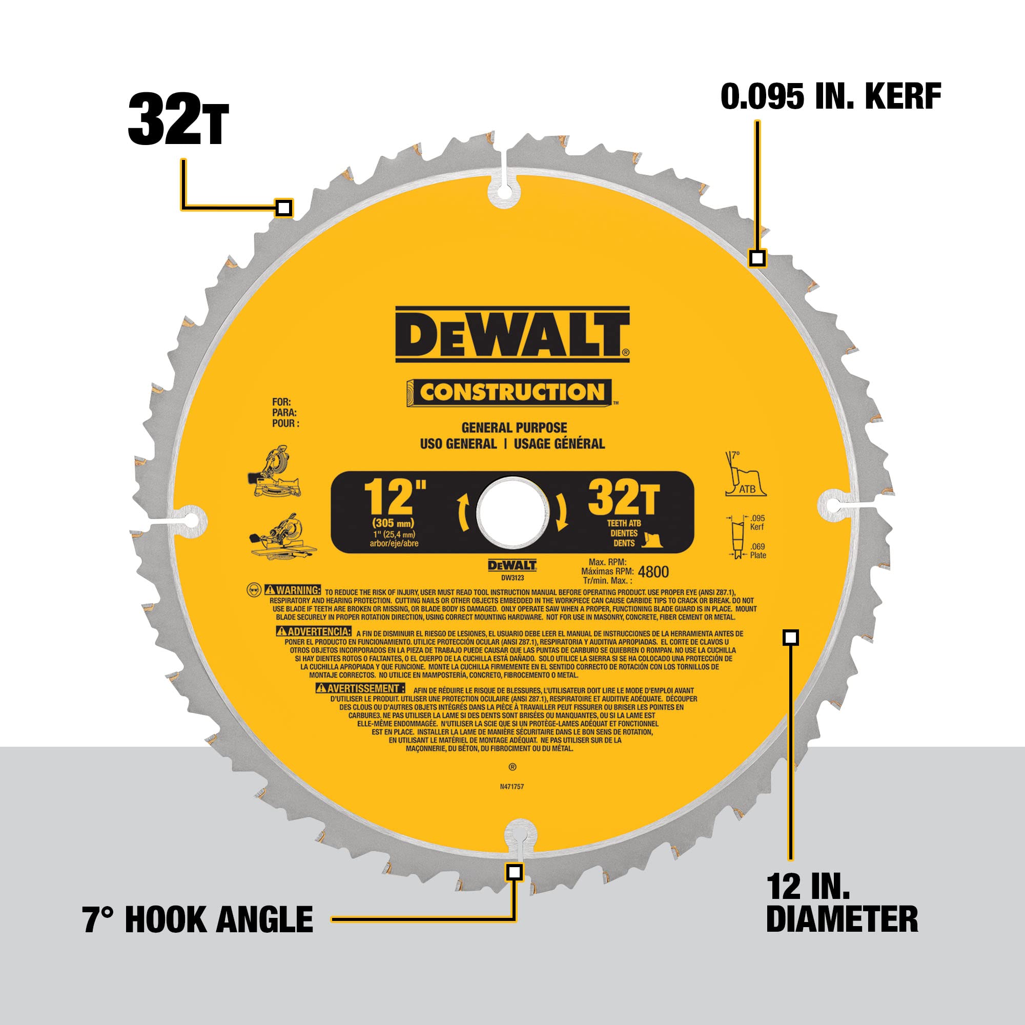 dewalt-12-inch-miter-saw-blade-2-pack-80-tooth-32-tooth-dw3128p5-dw3123 image 3