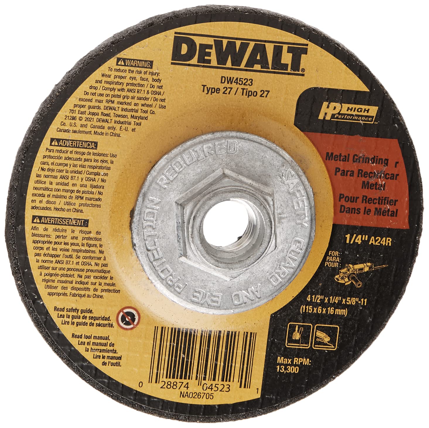 dewalt-dw4523-4-1-2-inch-type-27-metal-grinding-wheel-1-4-inch-x-5-8-inch image 4