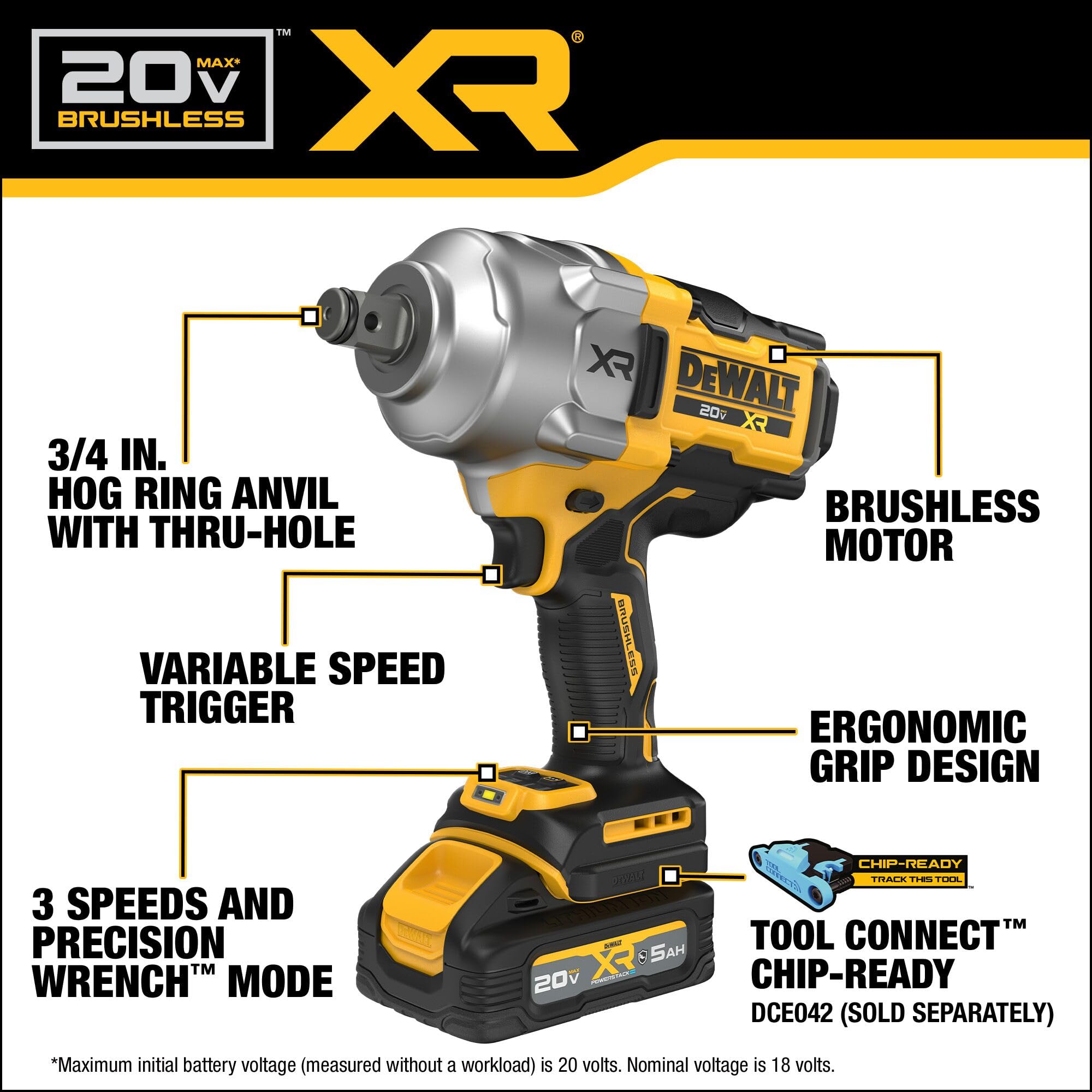 dewalt-20v-max-xr-3-4-inch-high-torque-impact-wrench-kit-dcf964gh1-with-powersta image 3