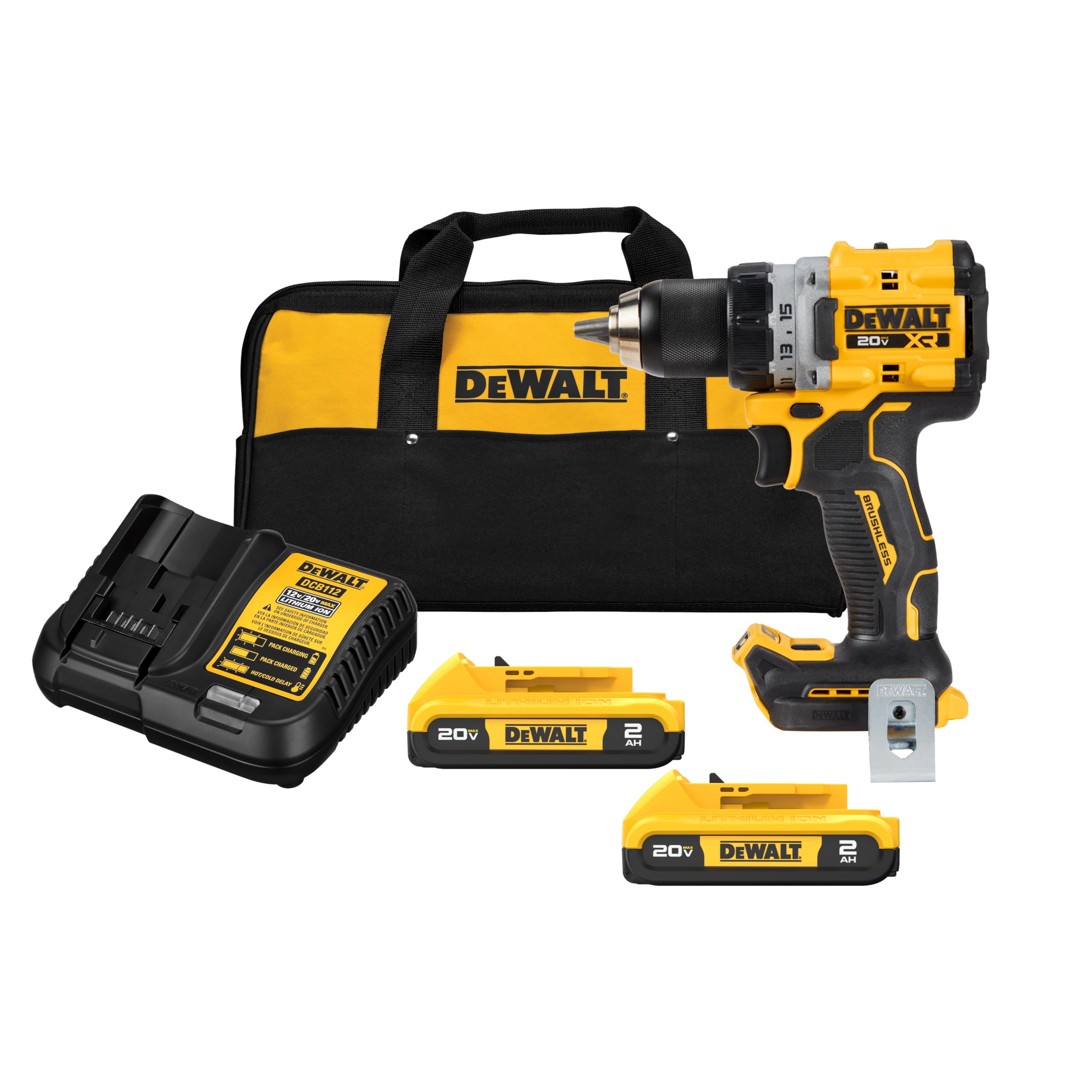 dewalt-20v-max-xr-brushless-cordless-1-2-inch-drill-driver-kit-dcd800d2-with-2-b image 1