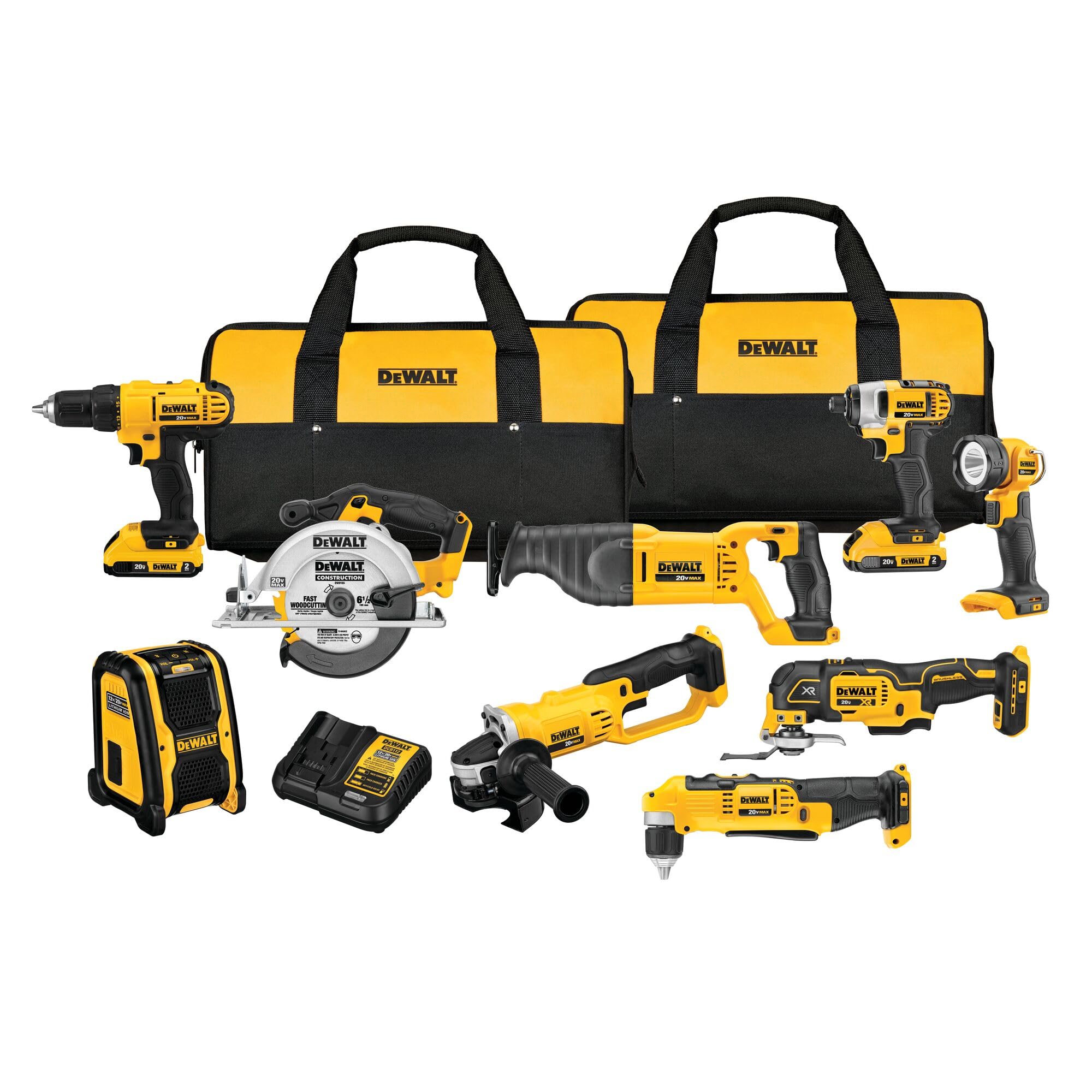 dewalt-20v-max-9-tool-cordless-combo-kit-dck940d2-with-drill-impact-saws-grinder image 1