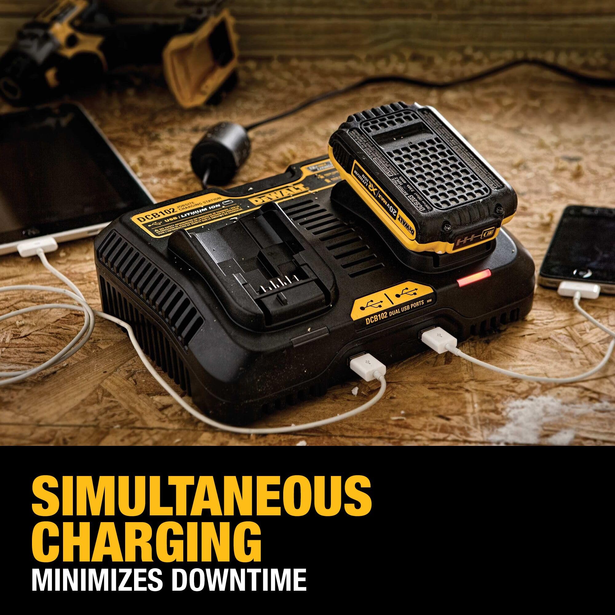 dewalt-dcb102-12v-20v-max-dual-bay-battery-charger-with-2-usb-ports image 2