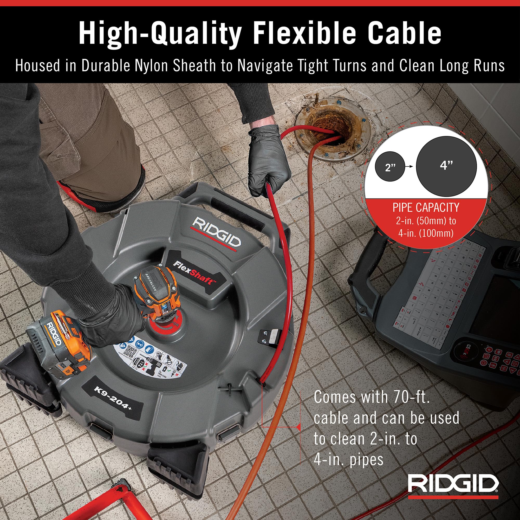ridgid-76198-flexshaft-k9-204-drain-cleaning-machine-70-ft-cable-for-2-to-4-pipe image 7