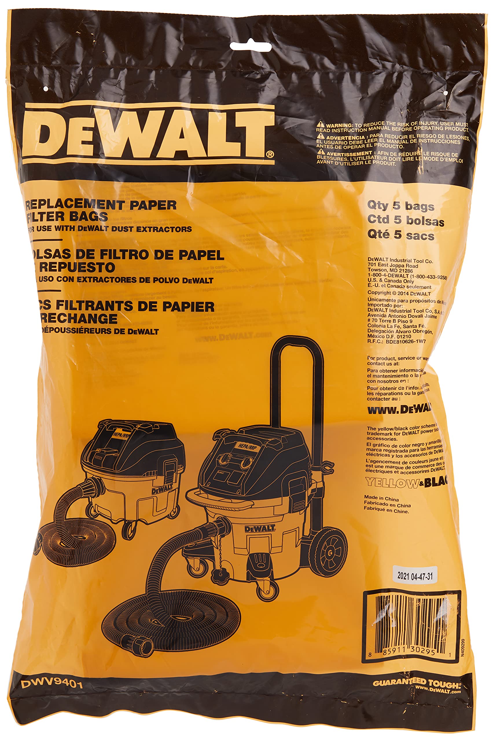 dewalt-dwv9401-paper-dust-collection-bags-for-dwv012-extractor-5-pack image 2