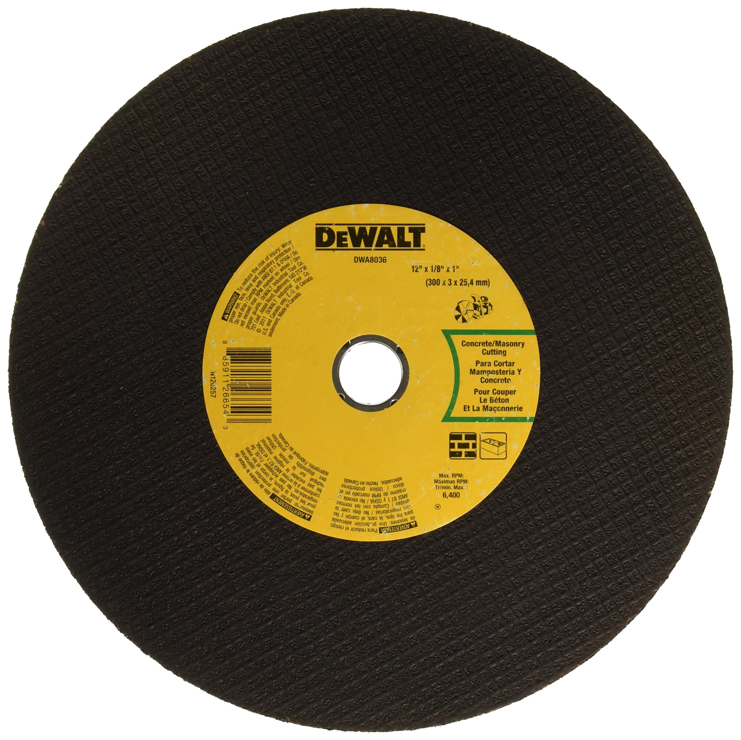 dewalt-dwa8036-12-x-1-8-x-1-concrete-masonry-cut-off-wheel-aluminum-oxide-coarse image 1