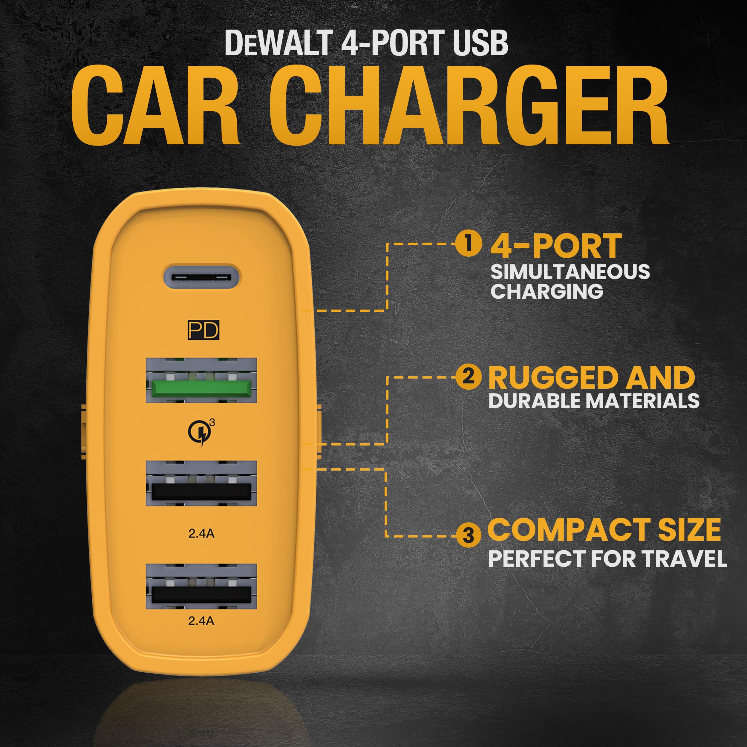 dewalt-heavy-duty-4-port-usb-c-car-charger-60w-fast-charging image 2