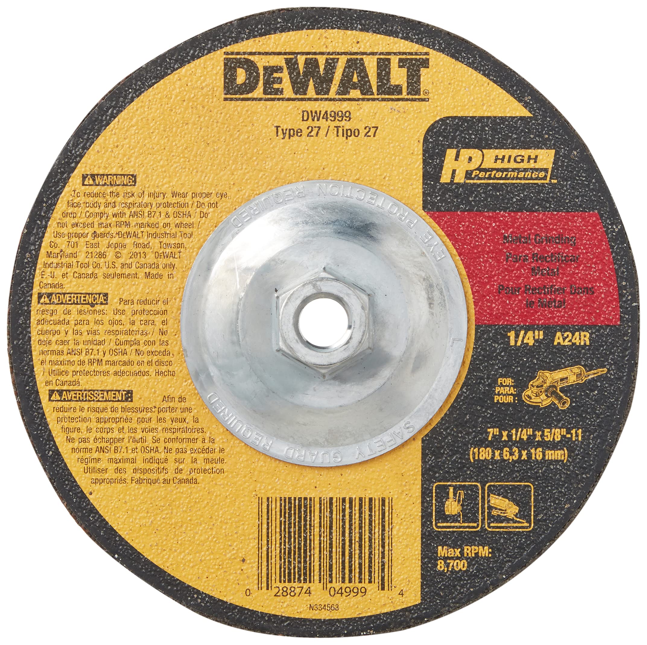 dewalt-dw4999-type-27-metal-grinding-wheel-4-1-2-x-1-4-x-7-8-in image 1