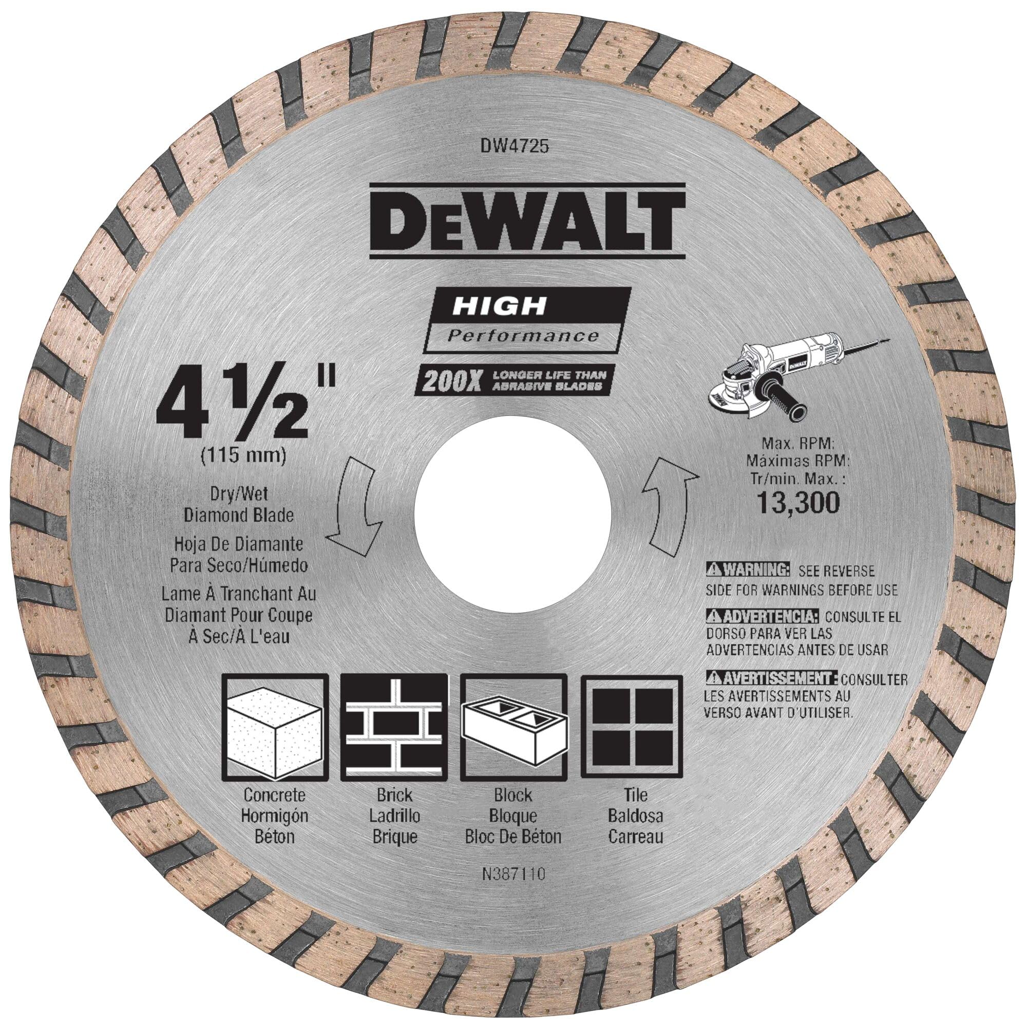 dewalt-dw4725-4-1-2-continuous-rim-diamond-blade-for-masonry-dry-cutting-7-8-arb image 1